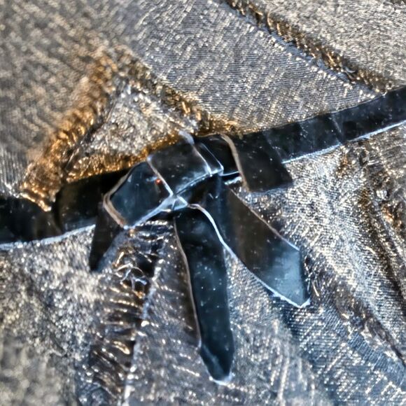 90s Style Insight Tweed Trumpet Skirt Size 10 Brown Fringed Velvet Bow Detailed - Picture 3 of 7